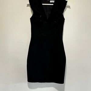 Bailey from Anthropologie Faux Suede Black Ruffle Short Dress